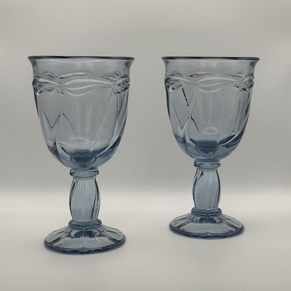 Vintage Noritake Gourmet Blue Water Goblets Iced Tea Glasses Set of 2